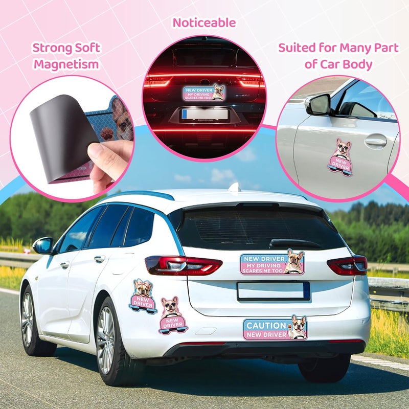 CNhoqc Student Driver Car Magnet - 4Pcs French Bulldog Please Be Patient Student New Driver Car Magnet Bumper Sticker Safety Warning Magnetic Christmas Reflective Rookie Reusable Movable Xmas Holiday - Image 3